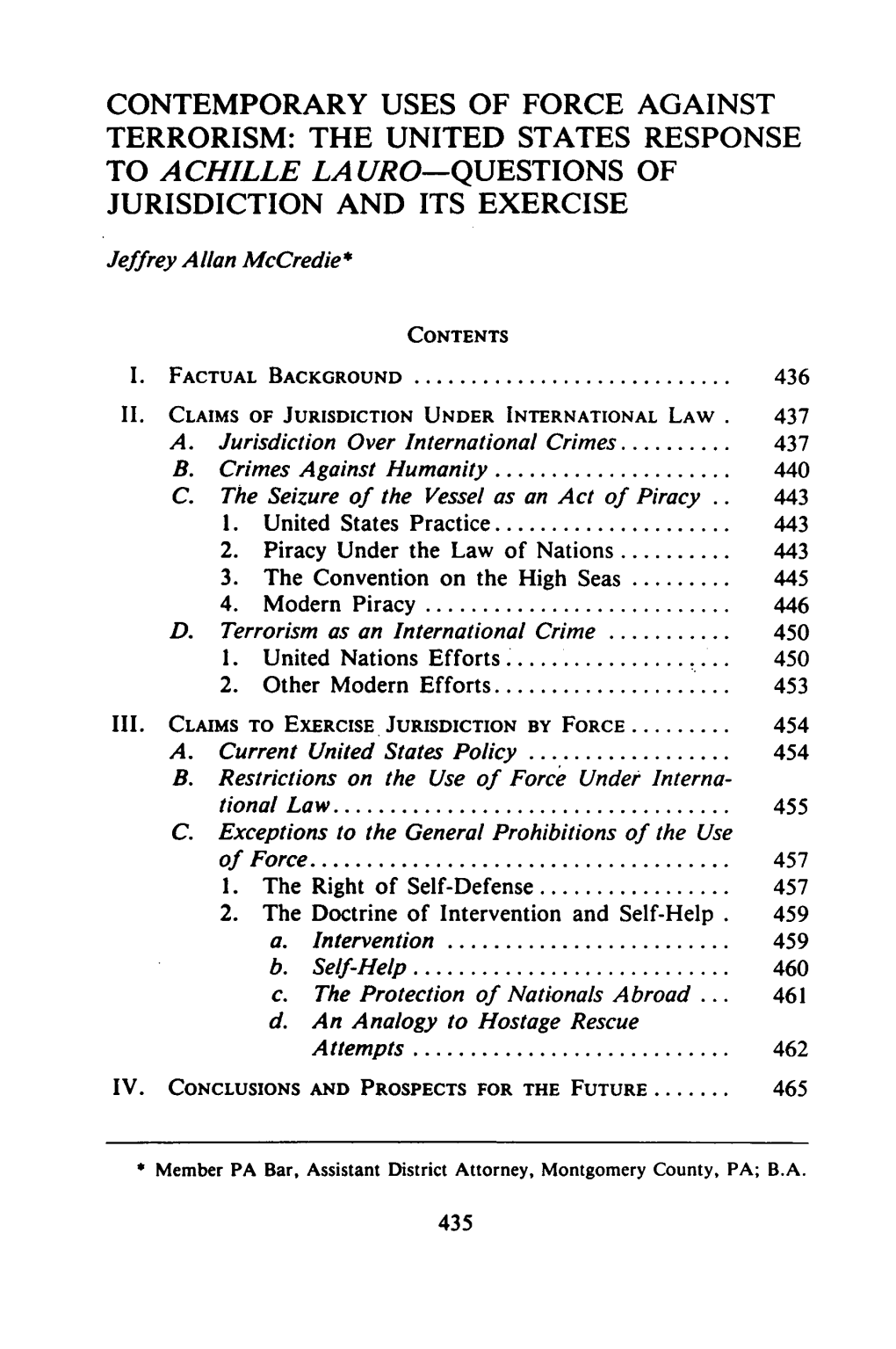 The United States Response to Achille Lauro-Questions of Jurisdiction