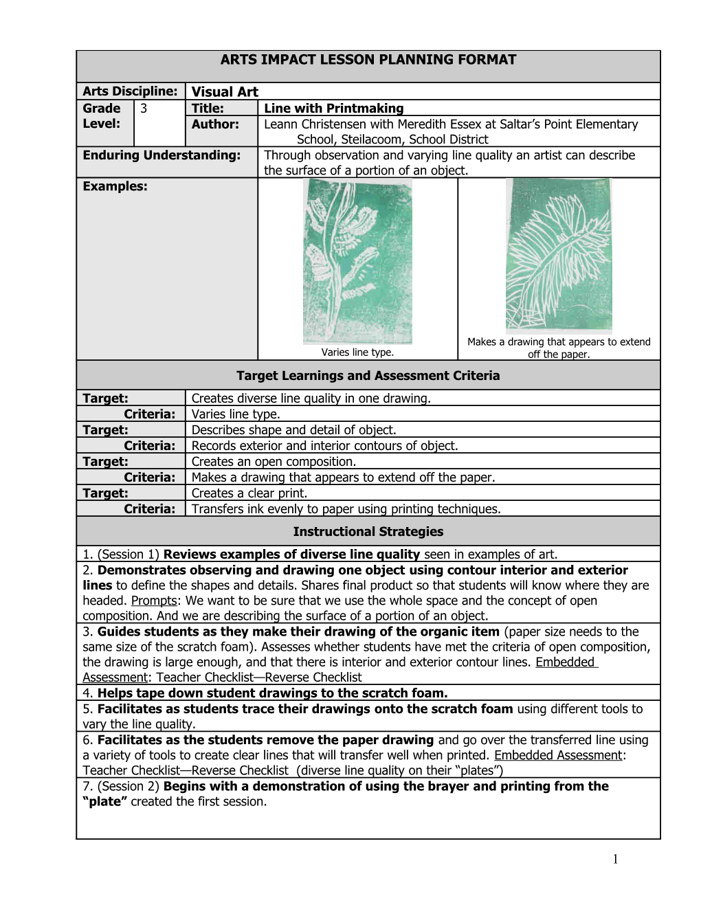 Arts Impact Lesson Planning Format