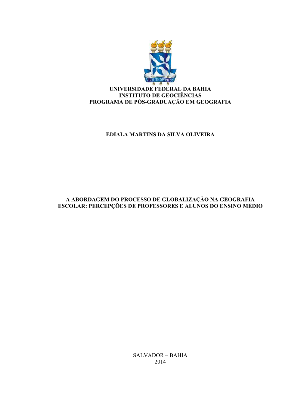 Universidade Federal Da Bahia Instituto De Geociências Programa De Pós-Graduação Em Geografia