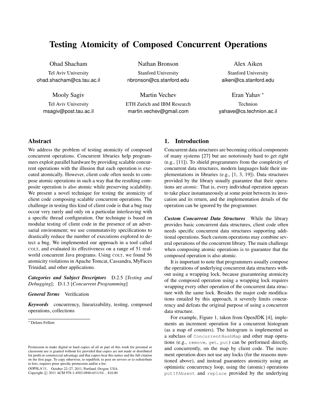 Testing Atomicity of Composed Concurrent Operations