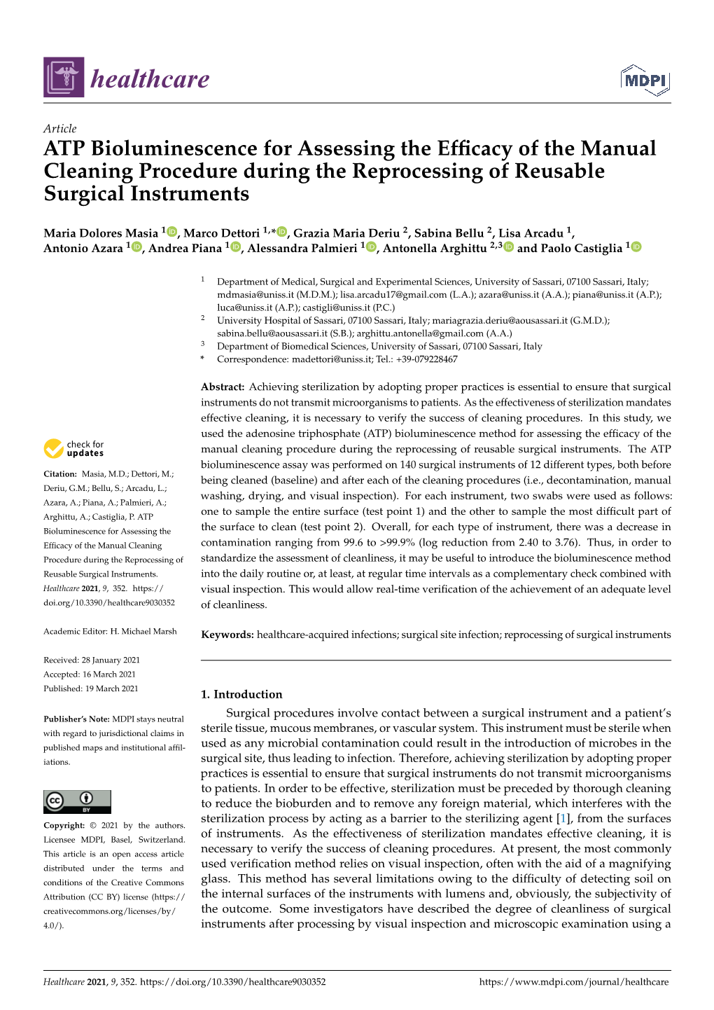 ATP Bioluminescence for Assessing the Efficacy of the Manual Cleaning