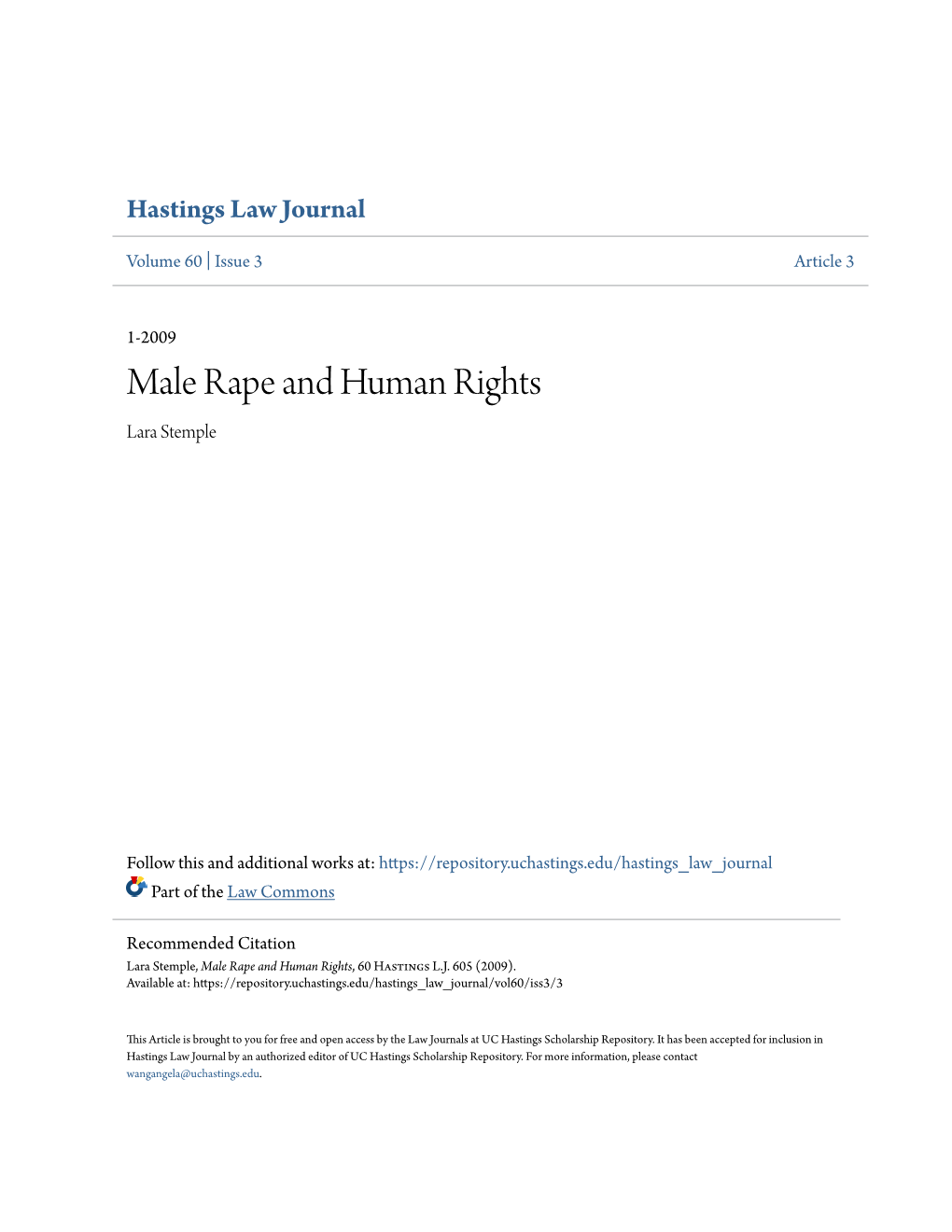 Male Rape and Human Rights Lara Stemple