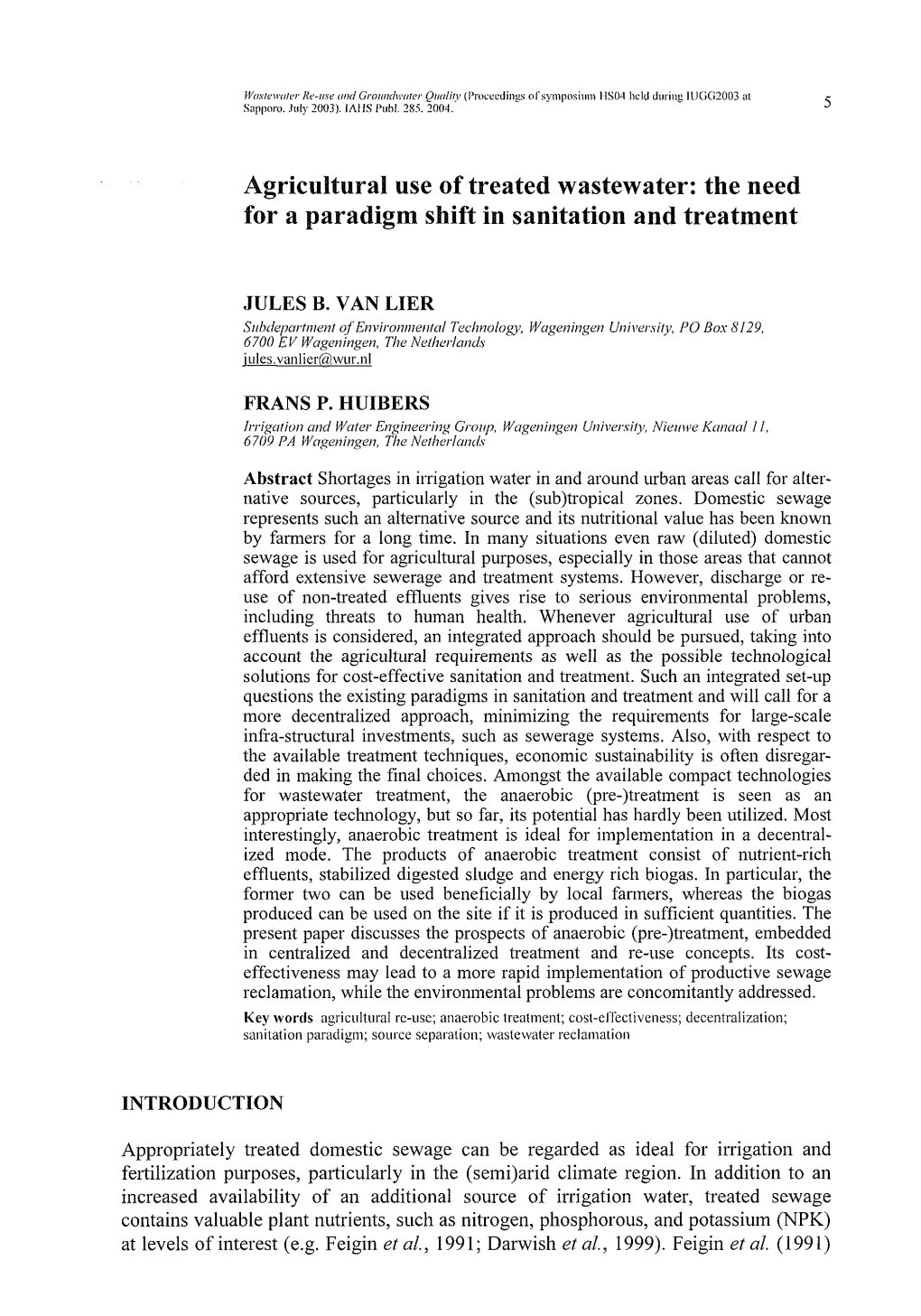 Agricultural Use of Treated Wastewater: the Need for a Paradigm Shift in Sanitation and Treatment