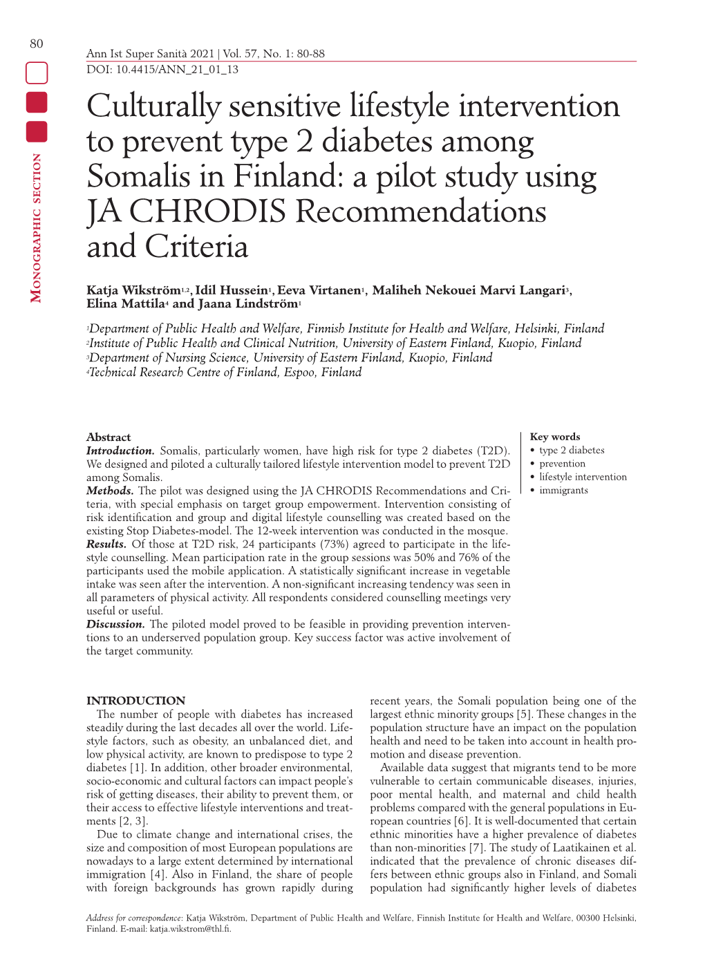 Culturally Sensitive Lifestyle Intervention to Prevent Type 2