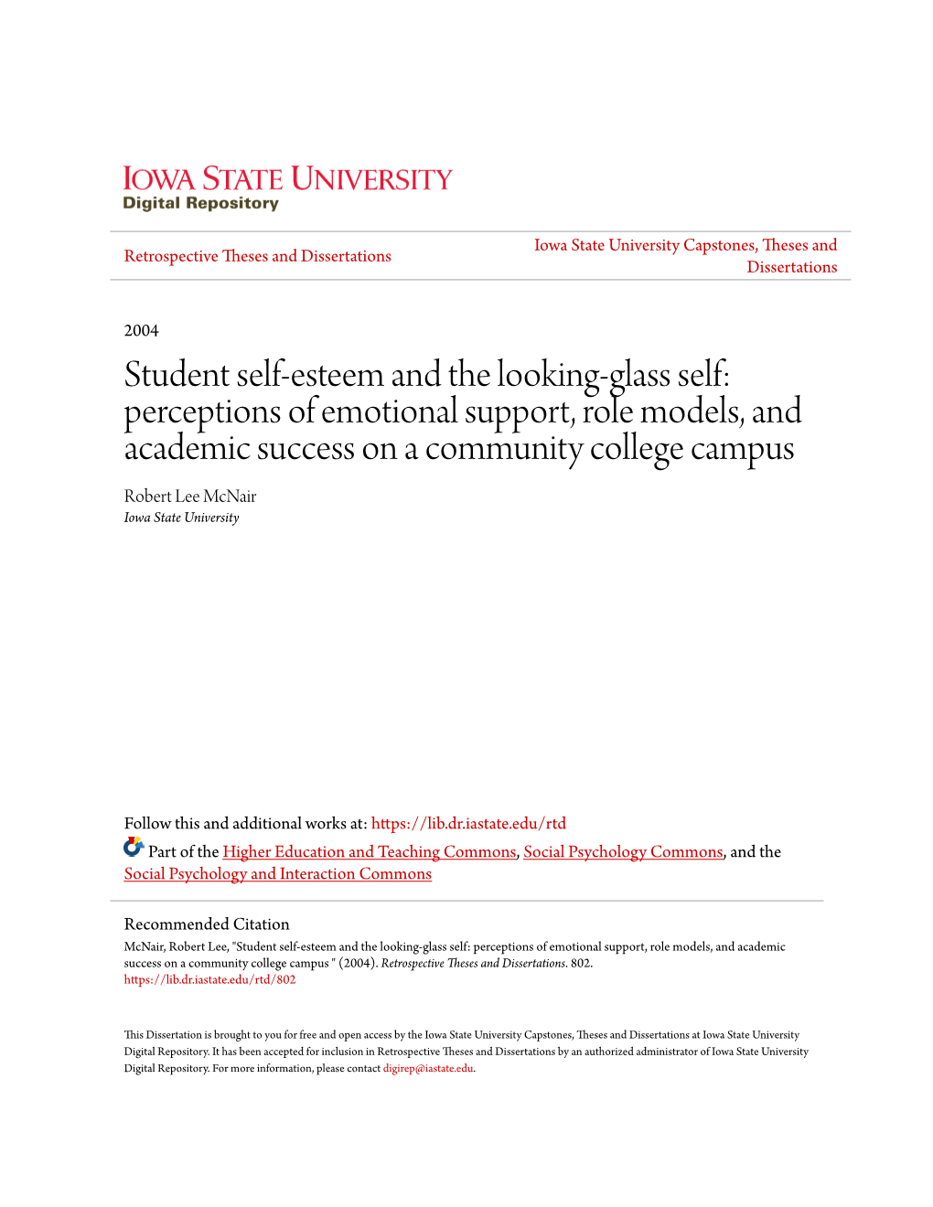 Student Self-Esteem and the Looking-Glass Self: Perceptions Of