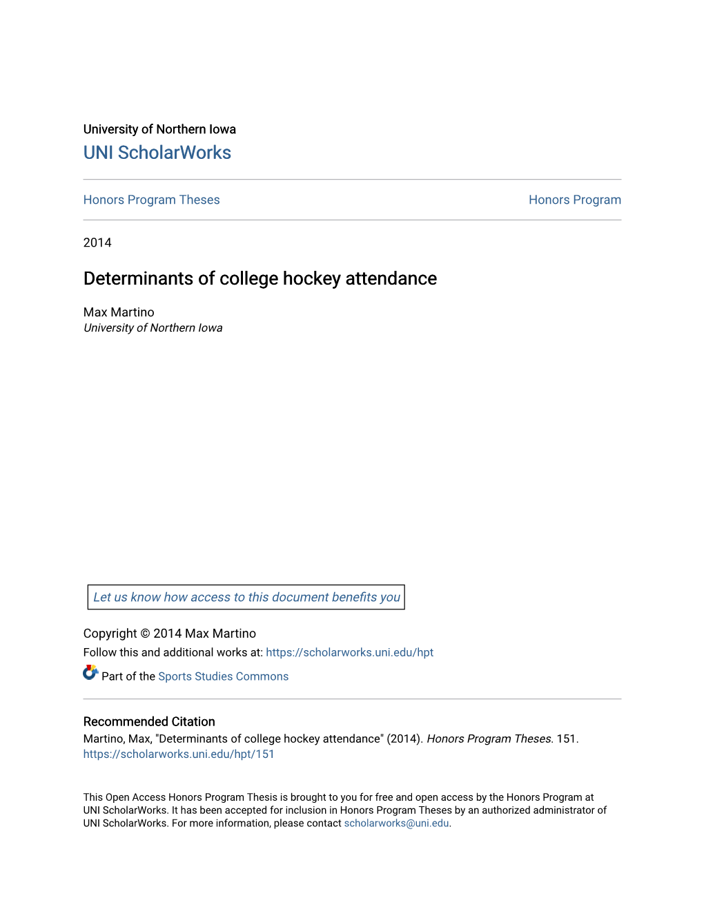 Determinants of College Hockey Attendance