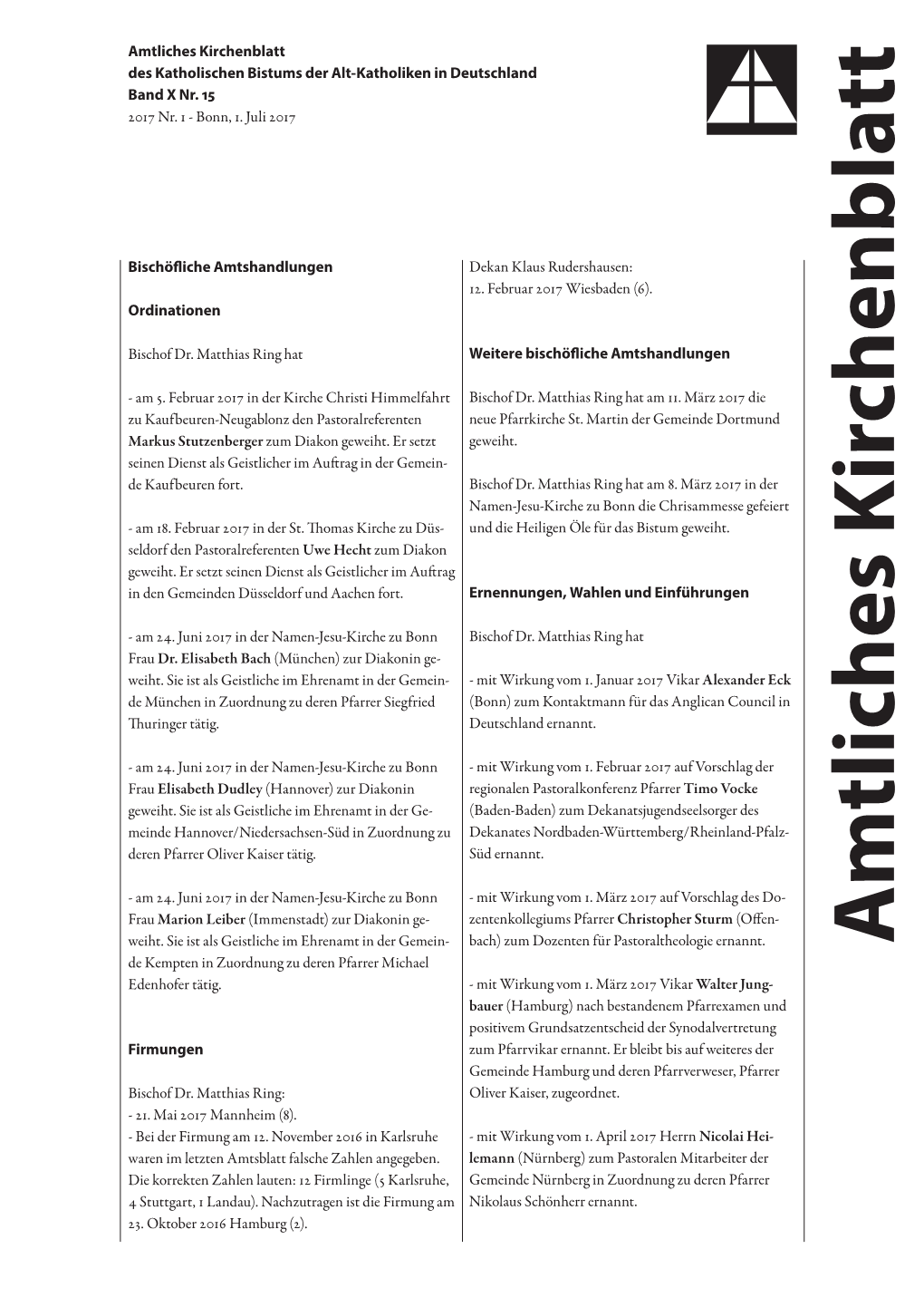 A M Tliches Kirchenblatt