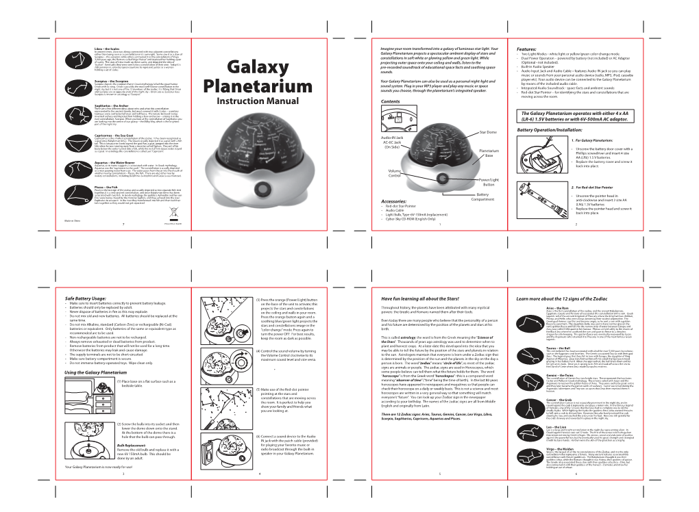 Galaxy Planetarium Projects a Spectacular Ambient Display of Stars and • Two Light Modes - White Light Or Yellow/Green Color-Change Mode