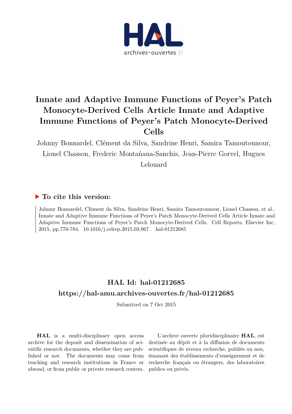 Innate and Adaptive Immune Functions of Peyer's Patch