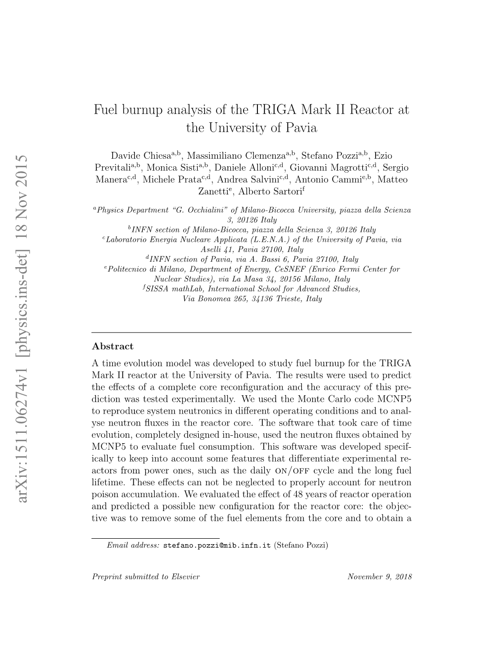 Fuel Burnup Analysis of the TRIGA Mark II Reactor at the University of Pavia