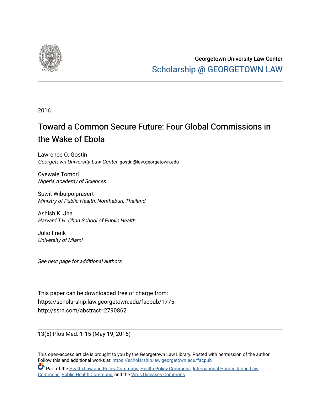 Four Global Commissions in the Wake of Ebola