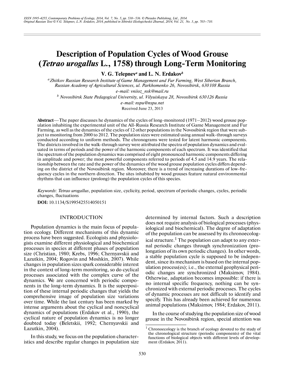 Description of Population Cycles of Wood Grouse (Tetrao Urogallus L., 1758) Through Long�Term Monitoring V
