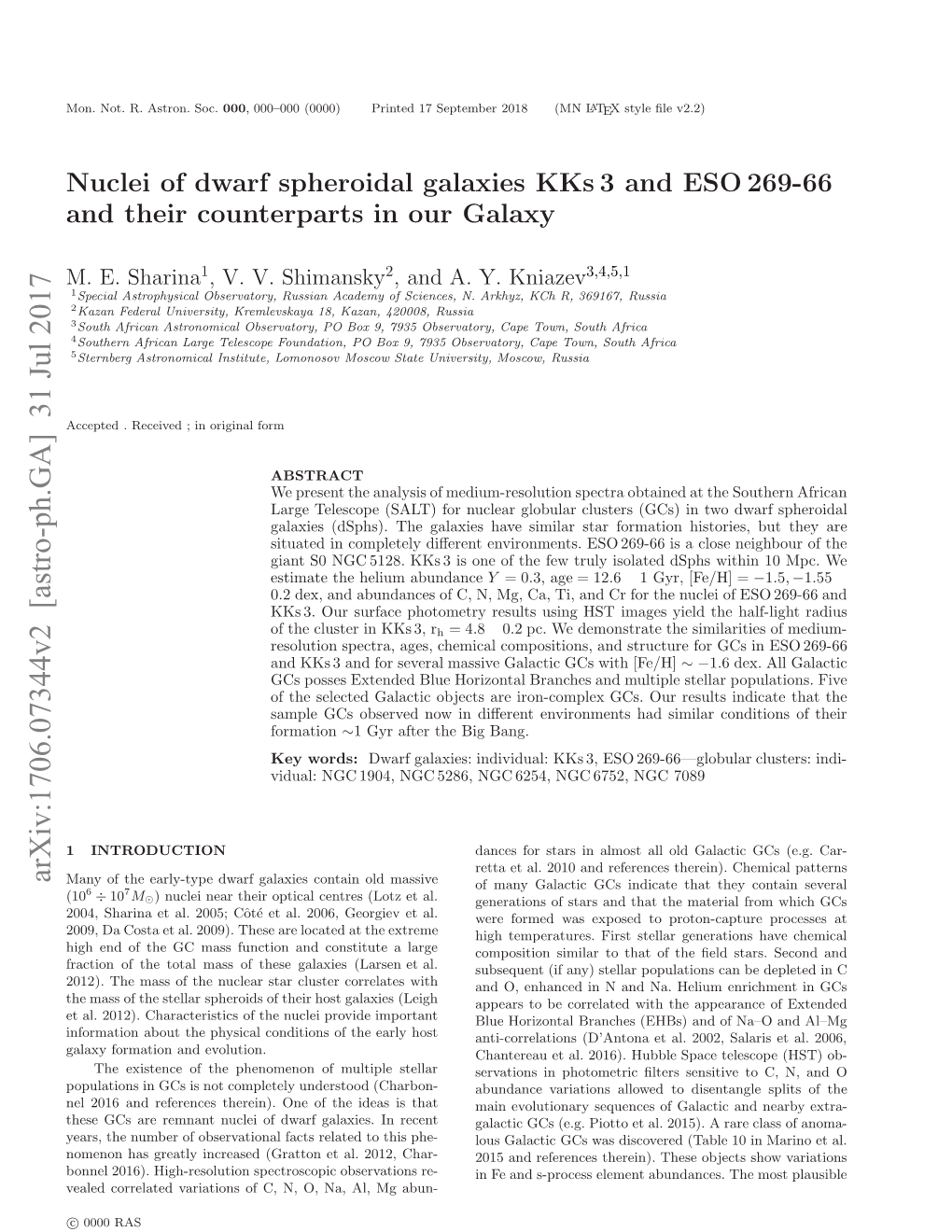 Nuclei of Dwarf Spheroidal Galaxies Kks 3 and ESO 269-66 And