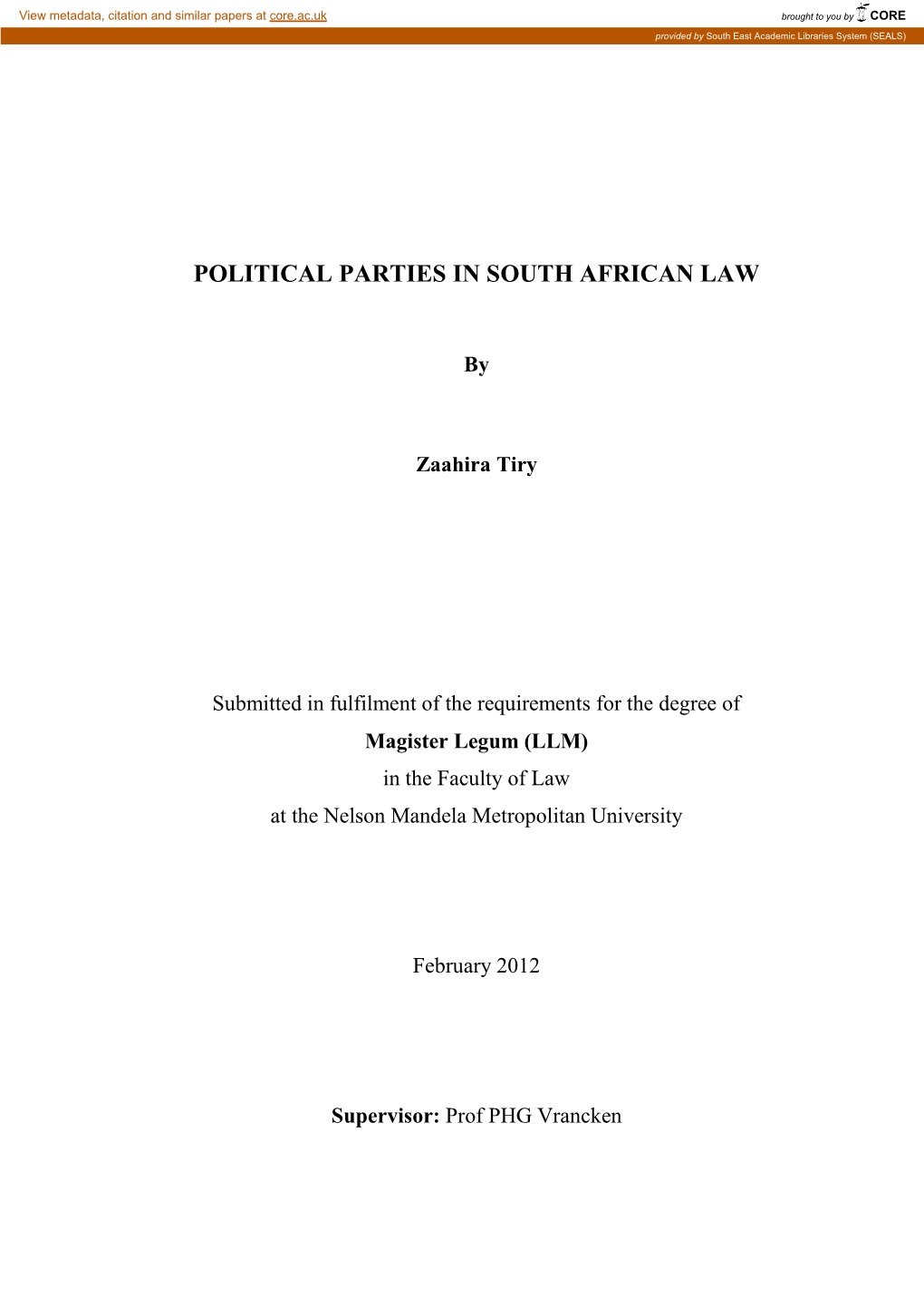 Political Parties in South African Law