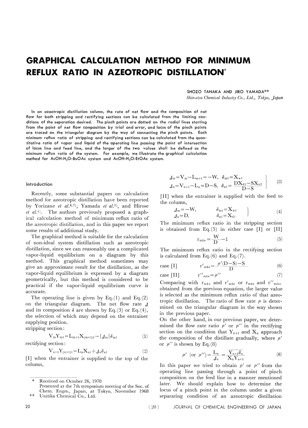 Graphical Calculation Method for Minimum Reflux Ratio in Azeotropic Distillation'