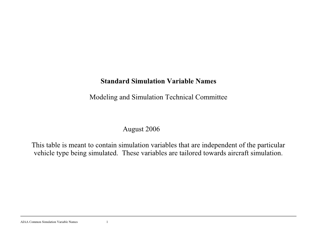 Standard Simulation Variable Names