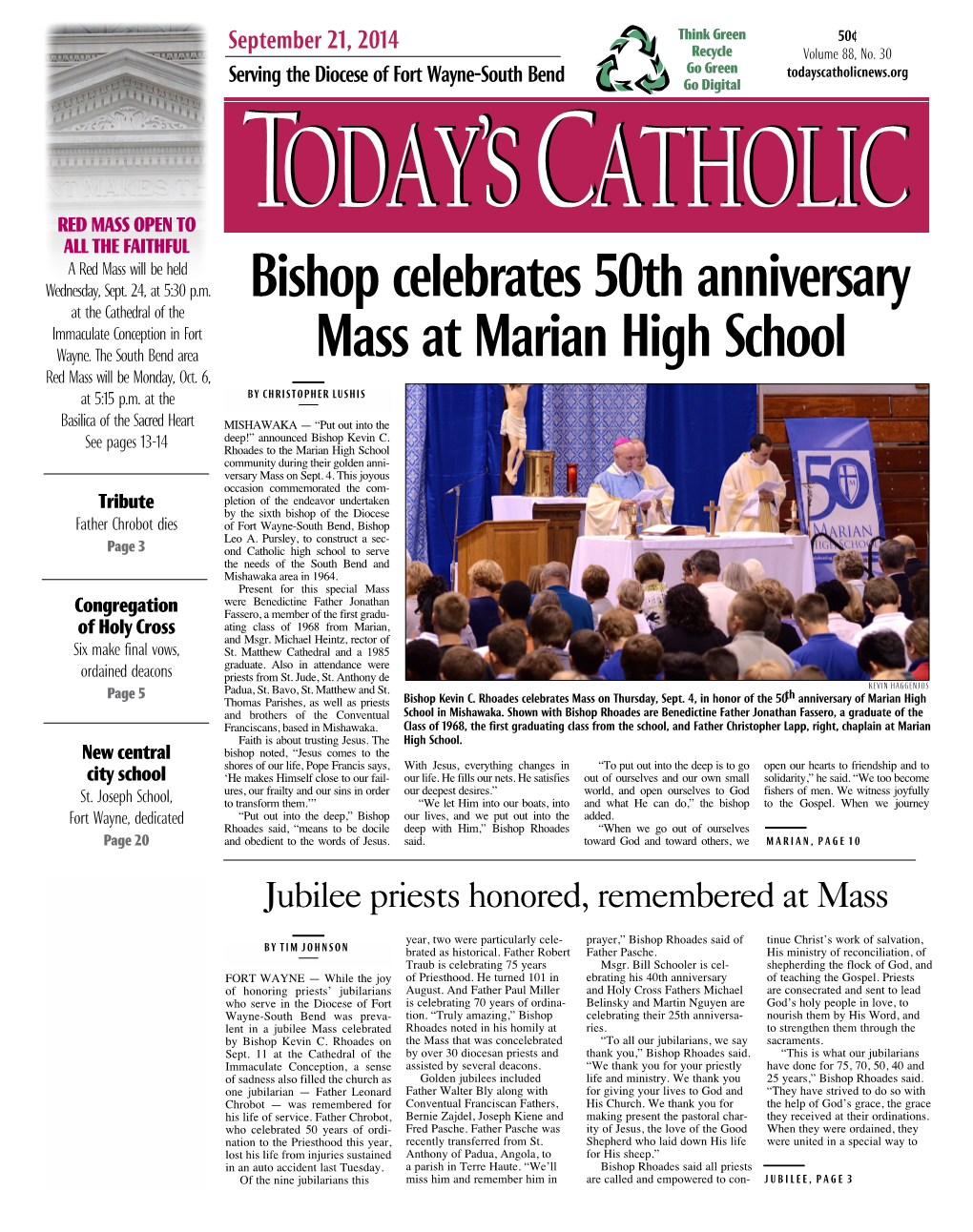 Bishop Celebrates 50Th Anniversary Mass at Marian High School