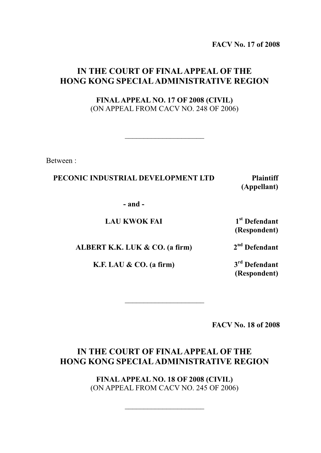 In the Court of Final Appeal of the Hong Kong Special Administrative Region