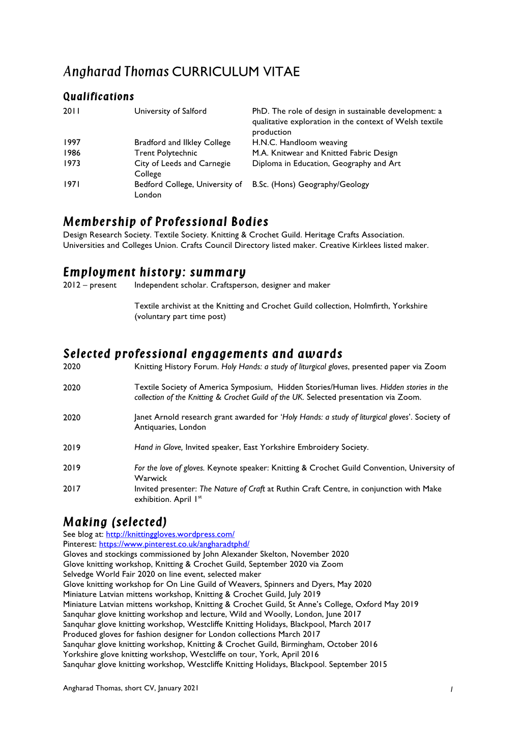 Angharad Thomas CURRICULUM VITAE