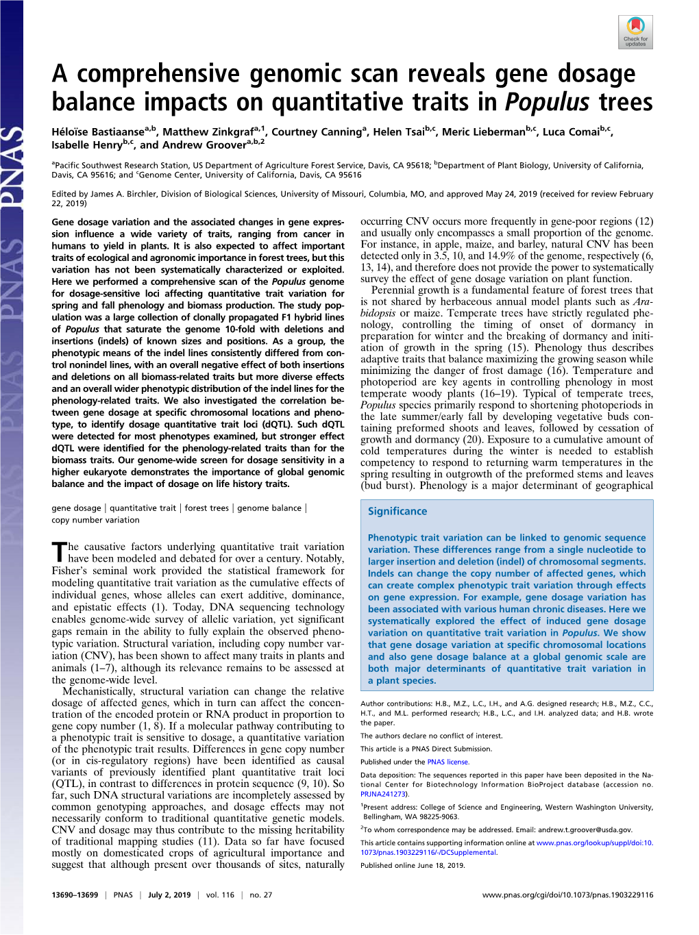 A Comprehensive Genomic Scan Reveals Gene Dosage Balance Impacts on Quantitative Traits in Populus Trees