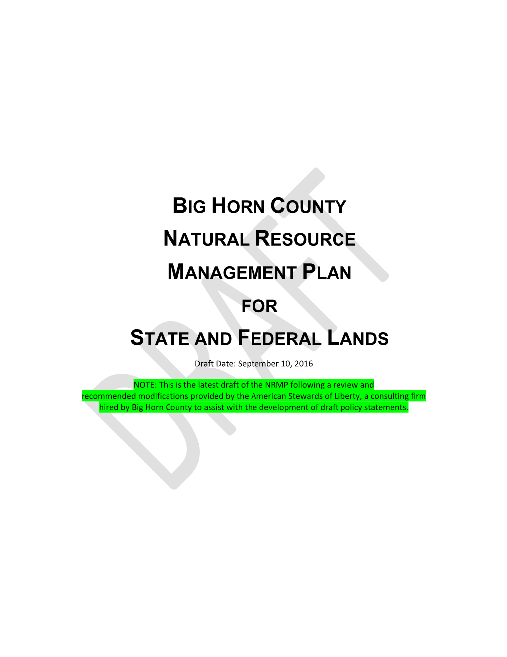 Big Horn County Natural Resource Management Plan for State and Federal Lands