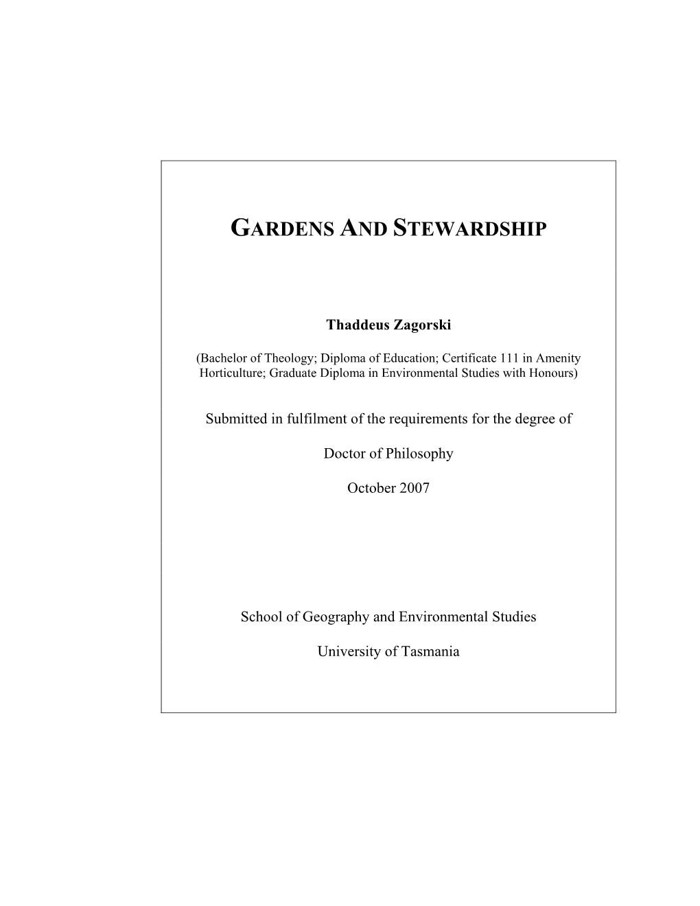 Gardens and Stewardship