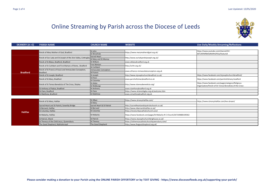 Online Streaming by Parish Across the Diocese of Leeds