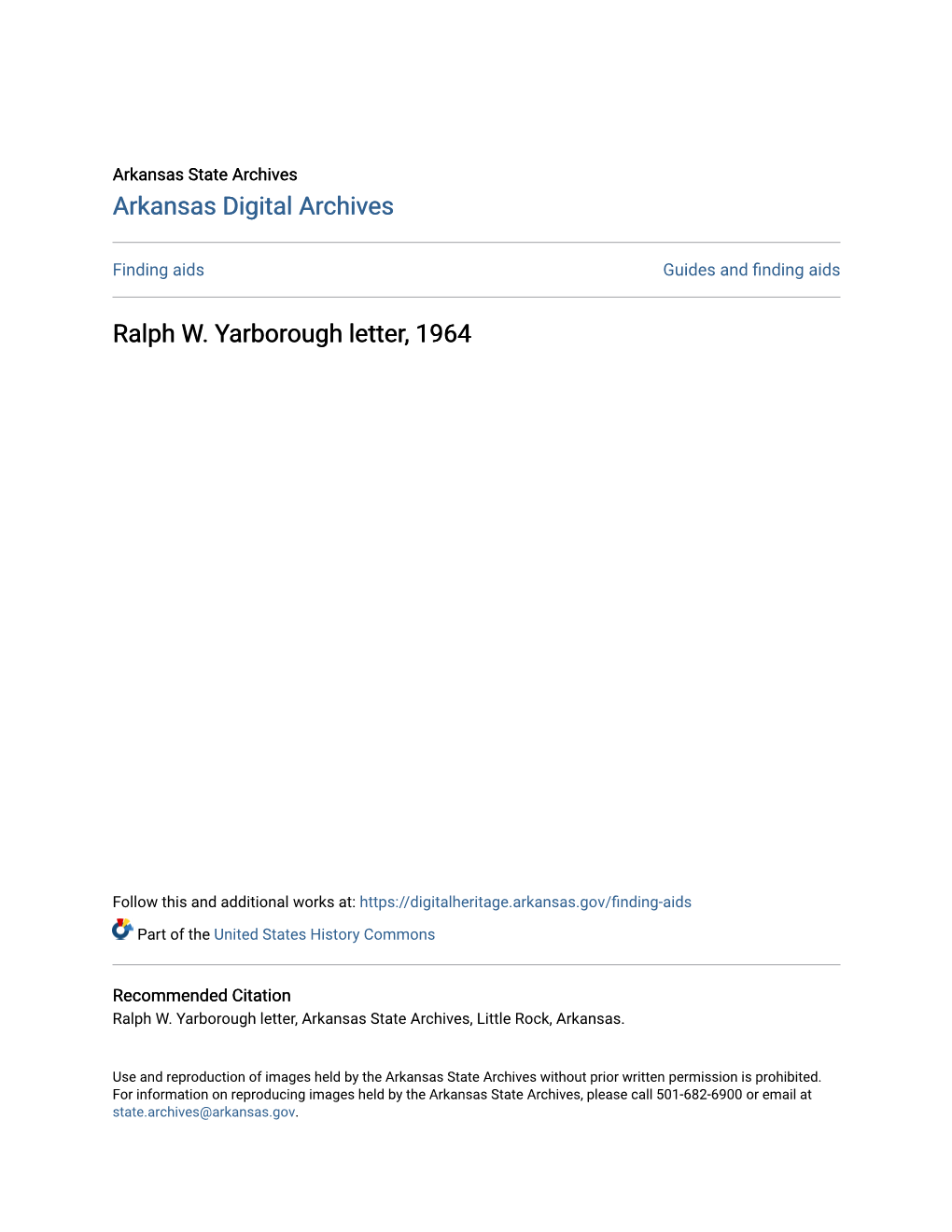 Ralph W. Yarborough Letter, 1964