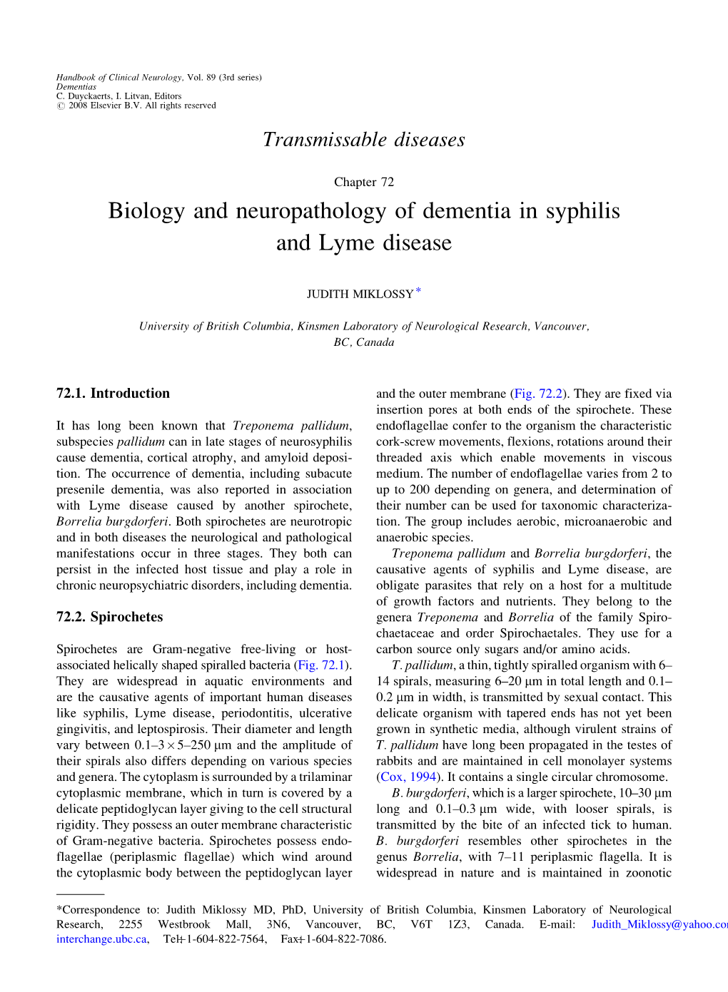 Biology and Neuropathology of Dementia in Syphilis and Lyme Disease