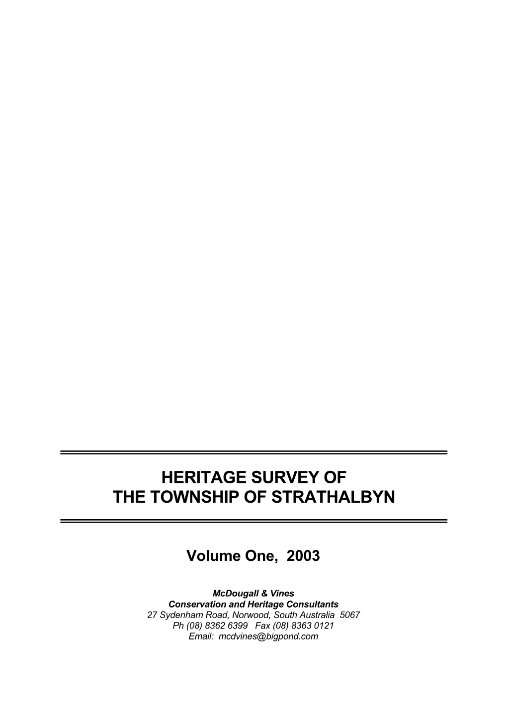 Heritage Survey of the Township of Strathalbyn