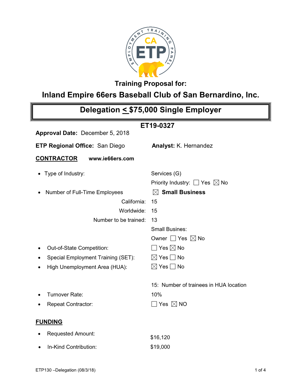 Inland Empire 66Ers Baseball Club of San Bernardino, Inc