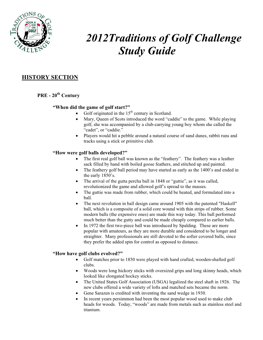 2012Traditions of Golf Challenge Study Guide