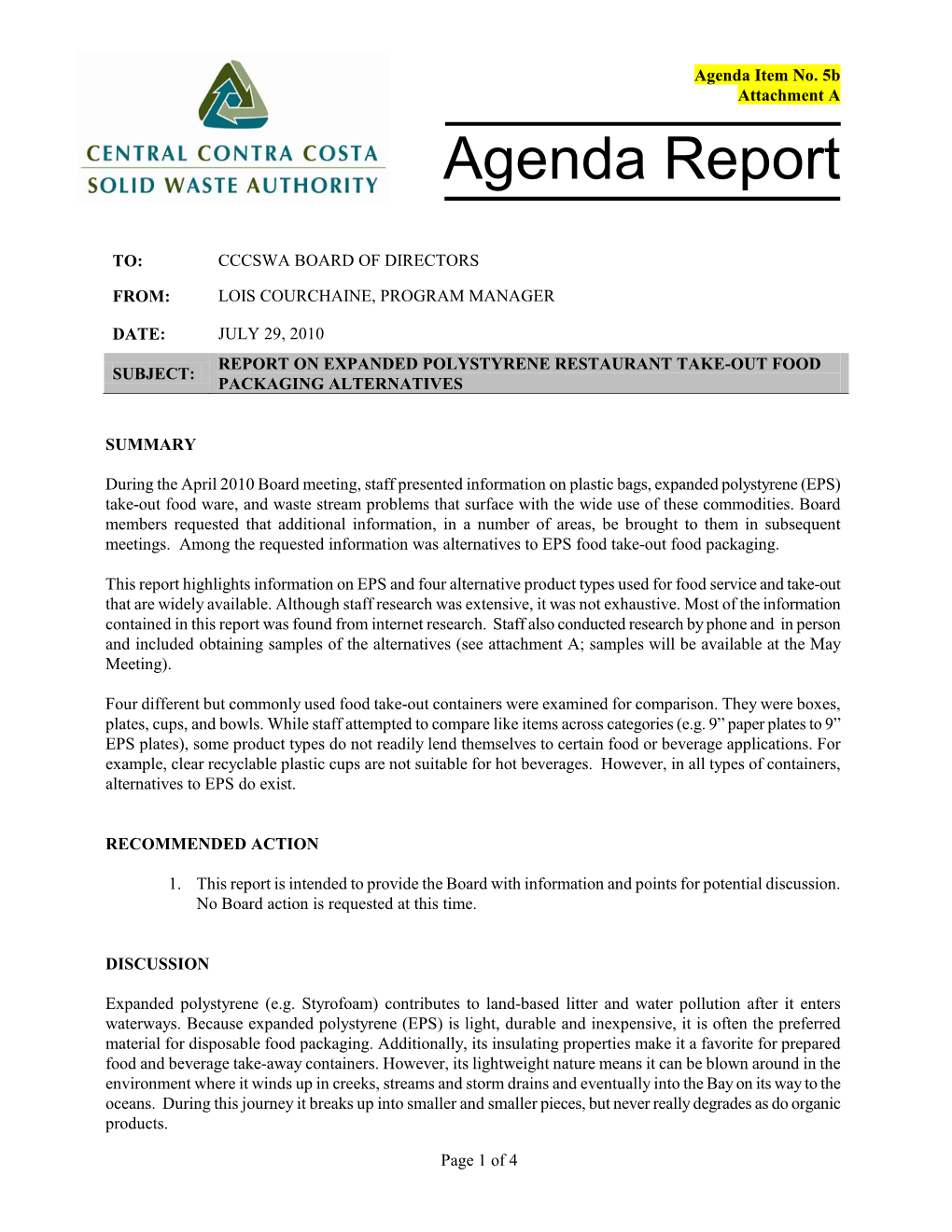 Agenda Report