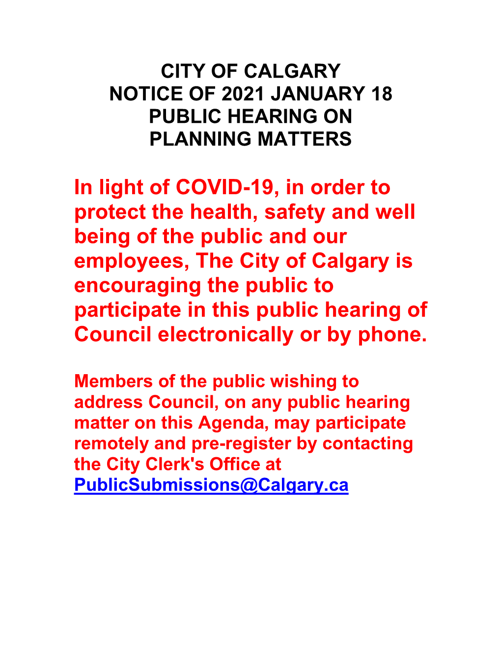 Public Hearing on Planning Matters: January 18Th