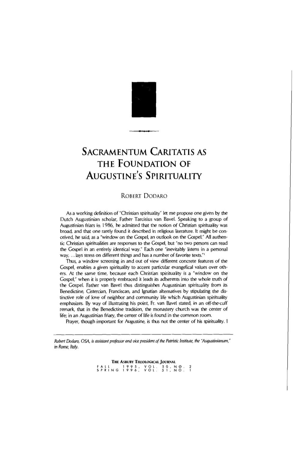 Sacramentum Caritatis As the Foundation of Augustine's Spirituality