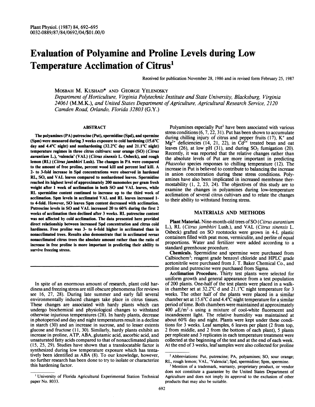 Evaluation of Polyamine and Proline Levels During