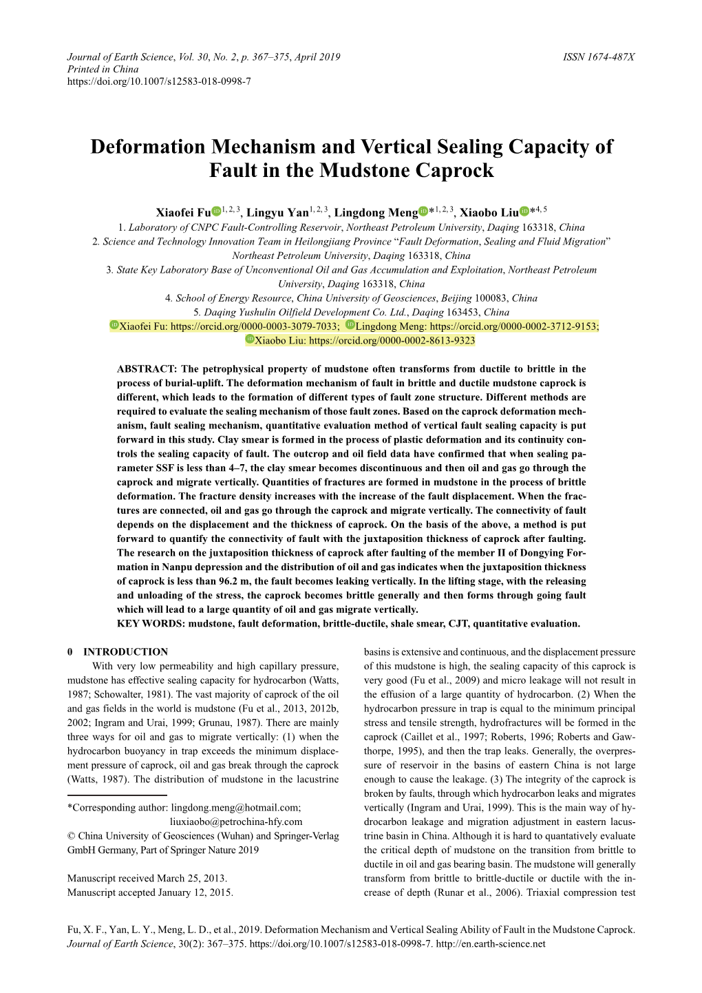 Deformation Mechanism and Vertical Sealing Capacity of Fault in the Mudstone Caprock