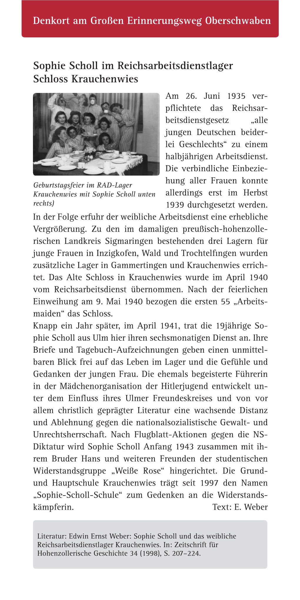 Sophie Scholl Im Reichsarbeitsdienstlager Schloss Krauchenwies Am 26