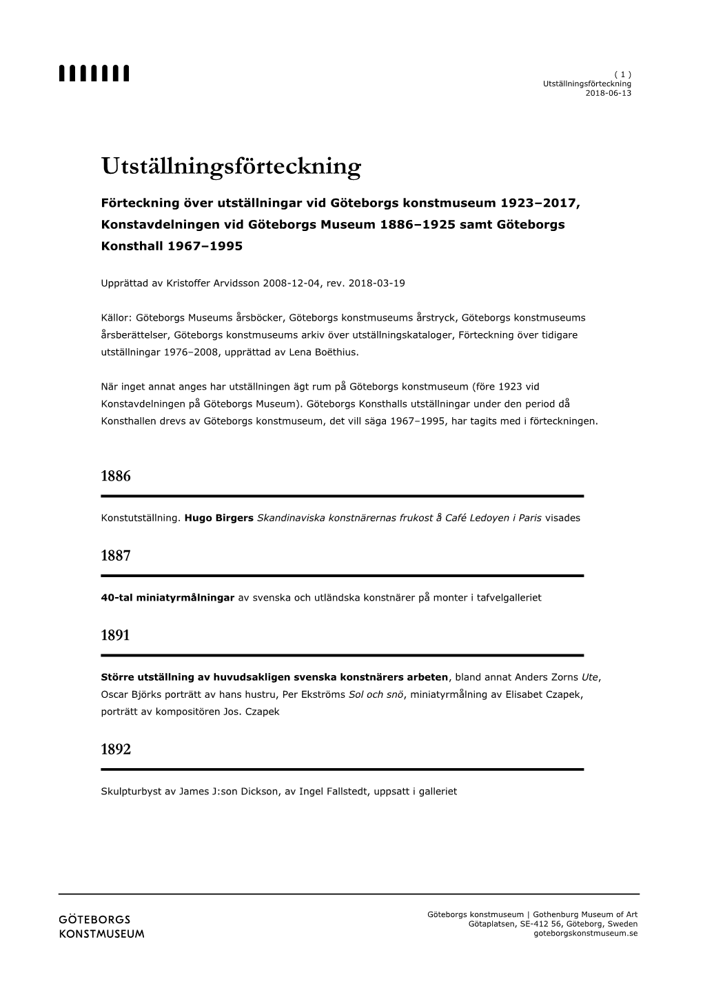 Utställningsförteckning 2018-06-13