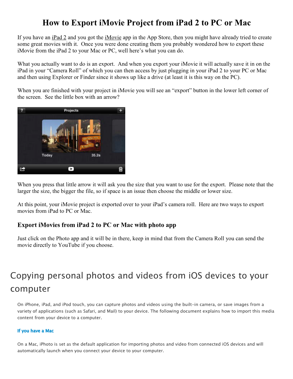 How to Export Imovie Project from Ipad 2 to PC Or Mac