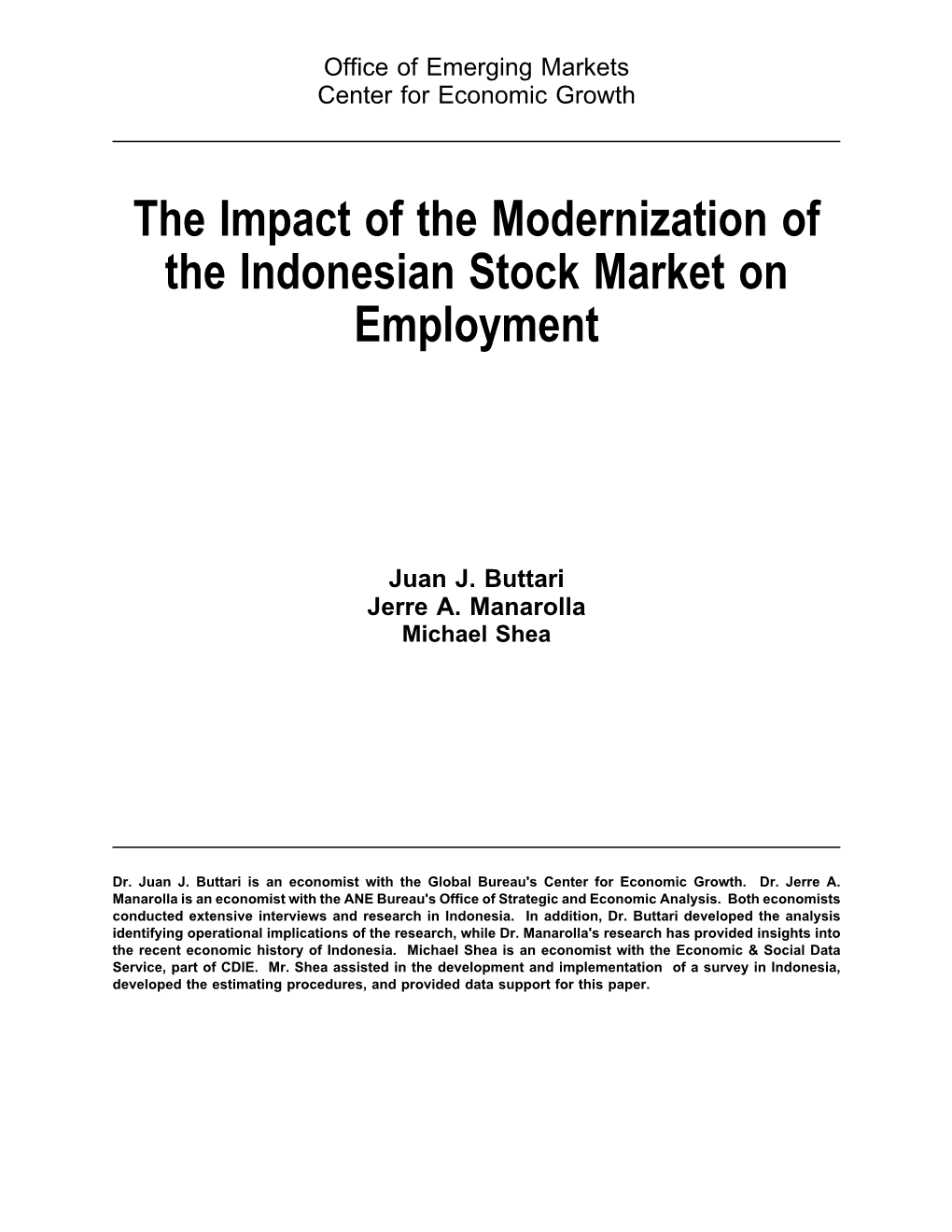 The Impact of the Modernization of the Indonesian Stock Market on Employment