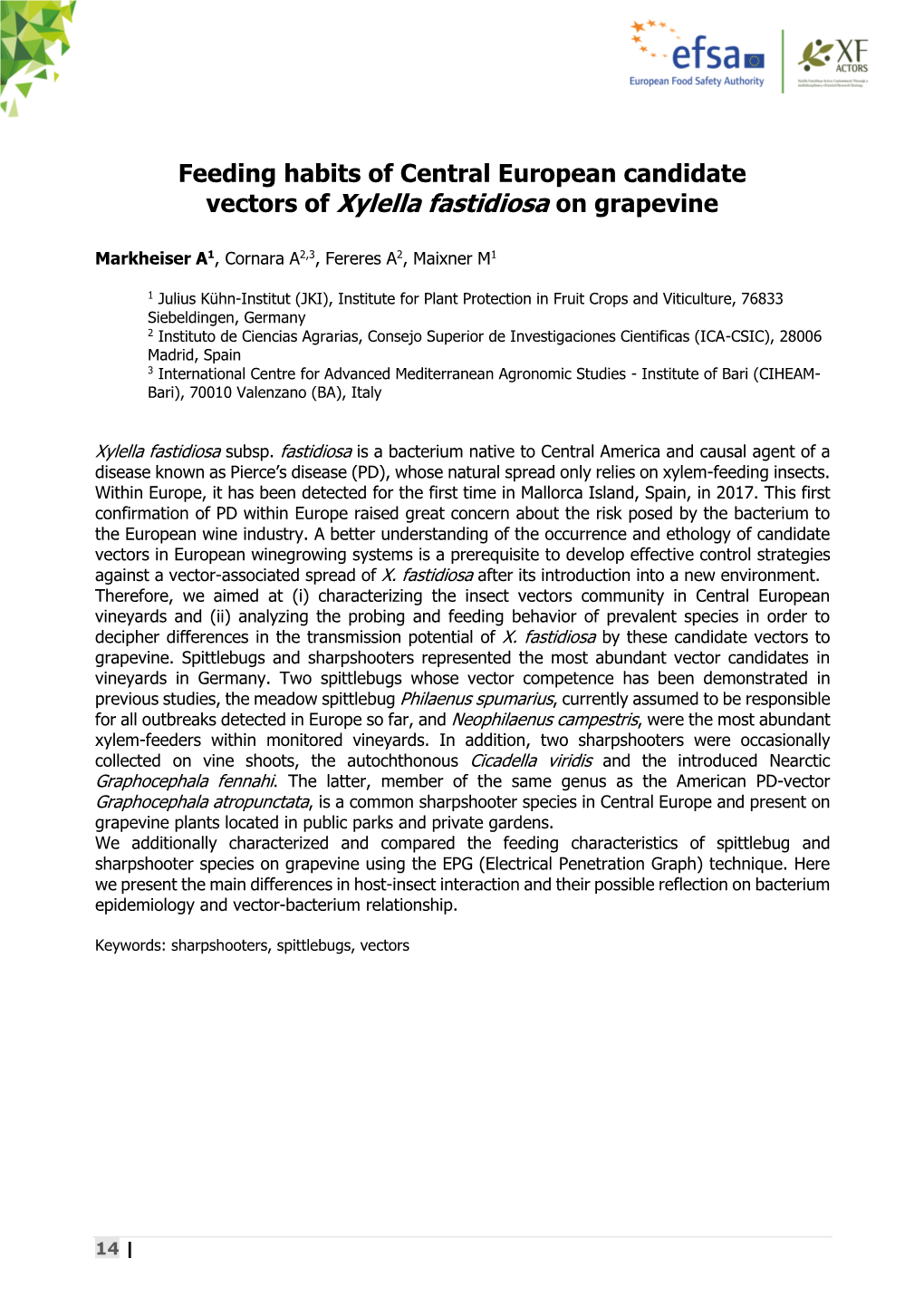 Vectors of Xylella Fastidiosa on Grapevine