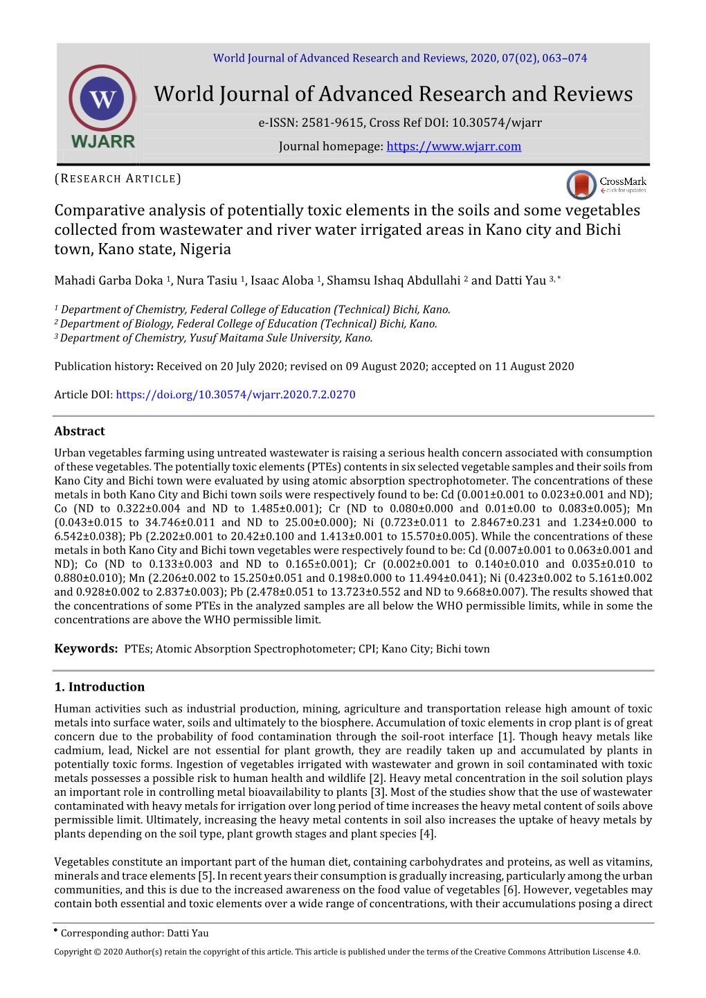 Comparative Analysis of Potentially Toxic Elements in the Soils And