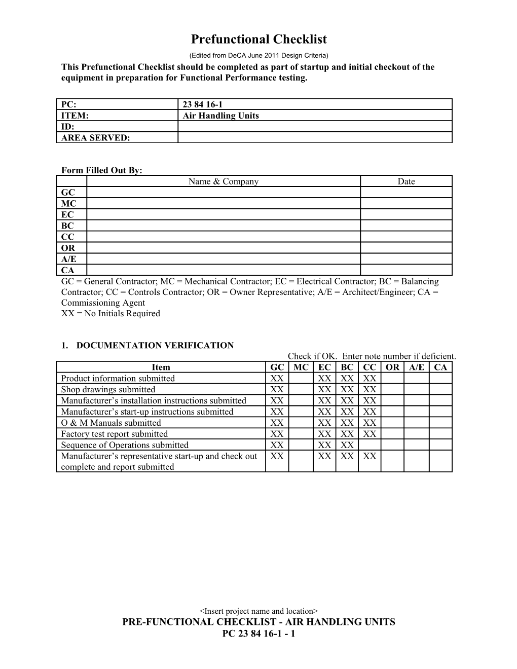 Prefunctional Checklist s1