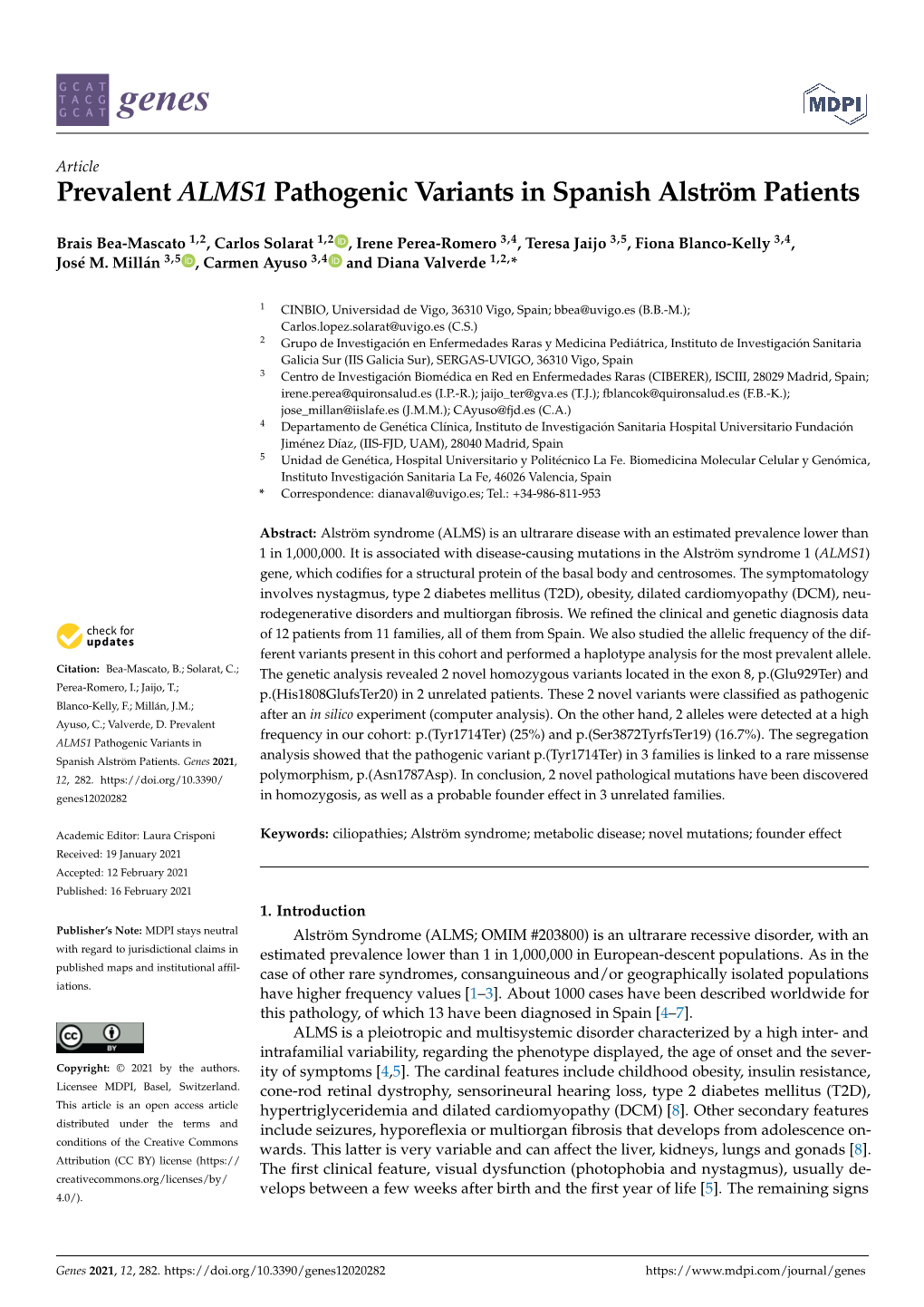 Prevalent ALMS1 Pathogenic Variants in Spanish Alström Patients