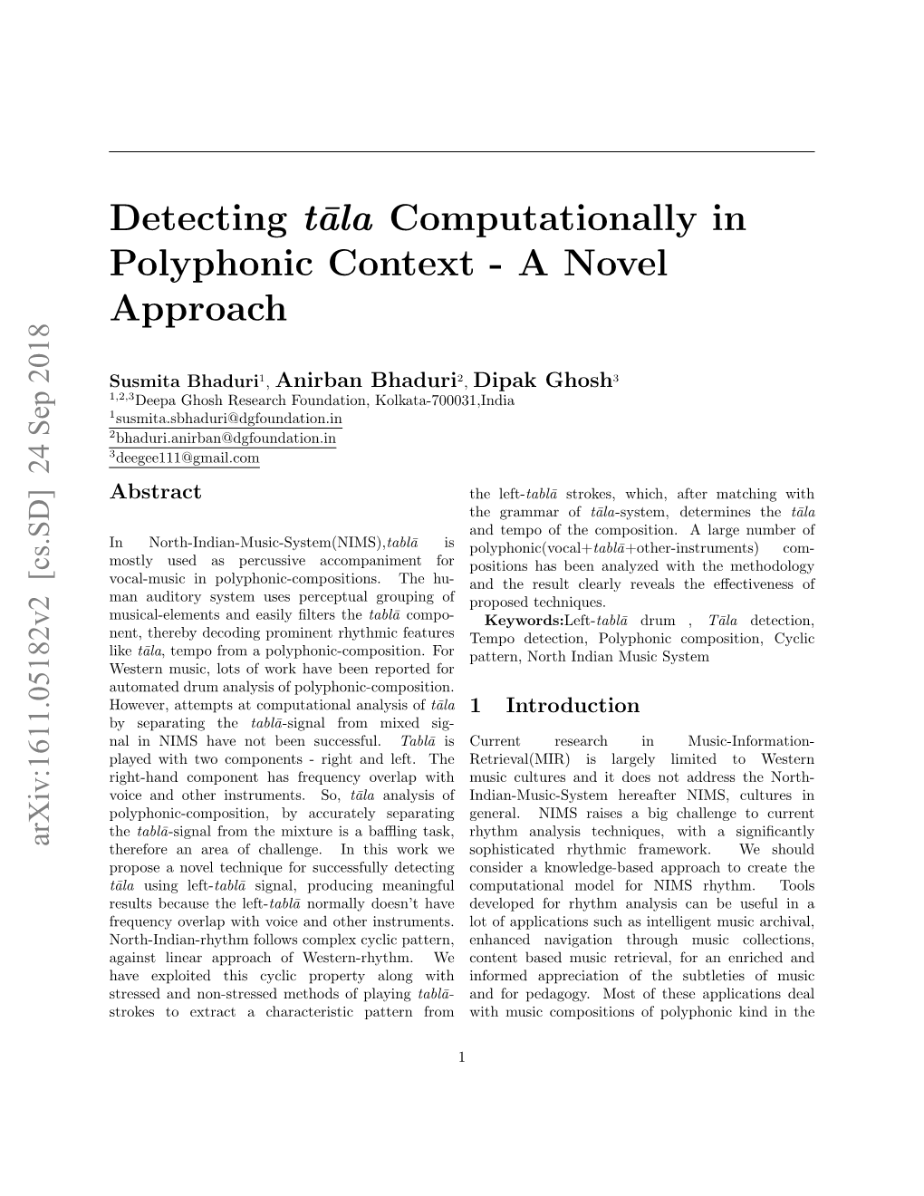 Detecting T¯Ala Computationally in Polyphonic Context - a Novel Approach