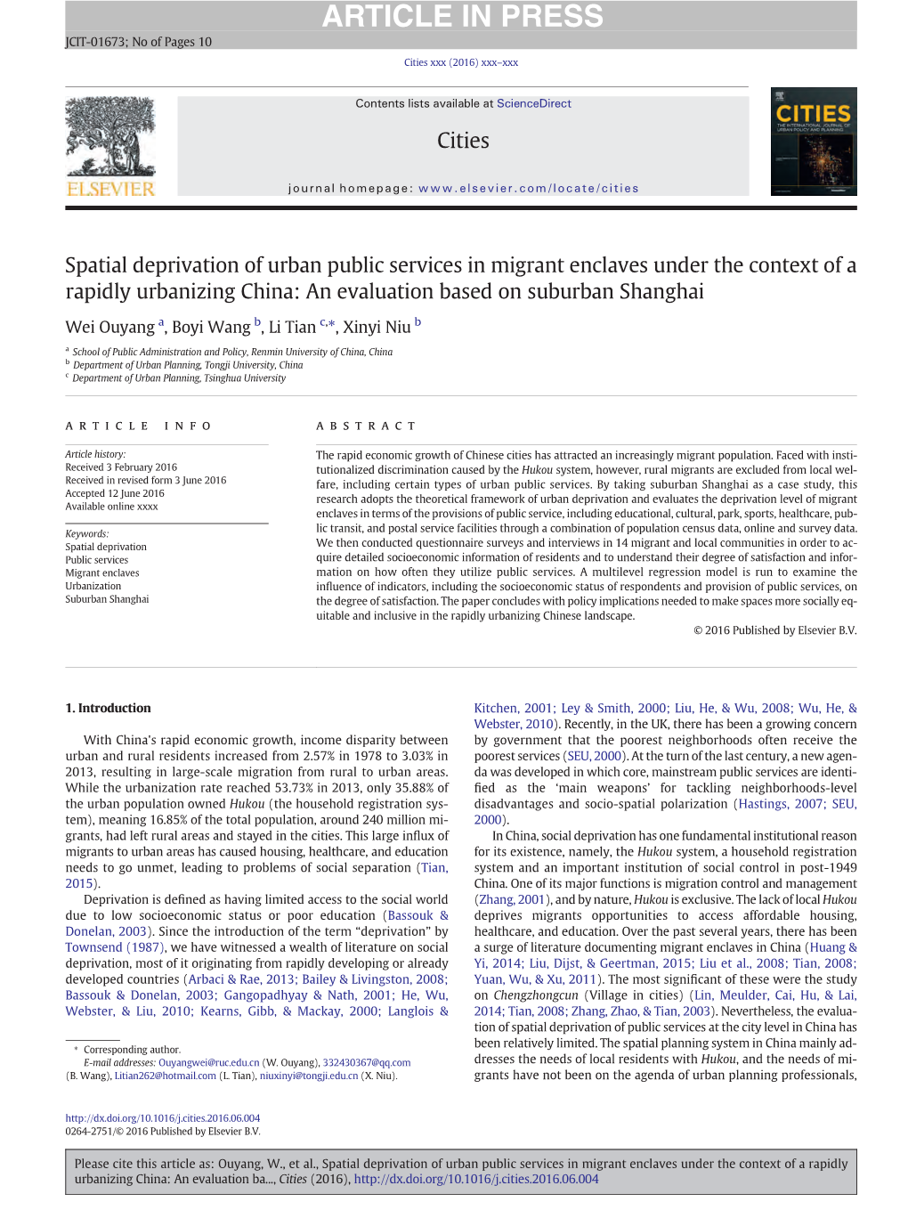 Spatial Deprivation of Urban Public Services in Migrant Enclaves Under the Context of a Rapidly Urbanizing China: an Evaluation Based on Suburban Shanghai