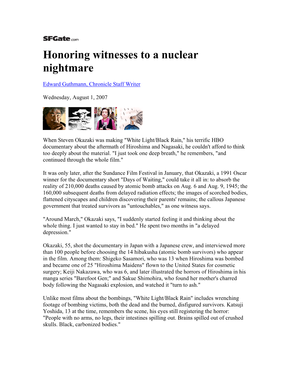 Honoring Witnesses to a Nuclear Nightmare