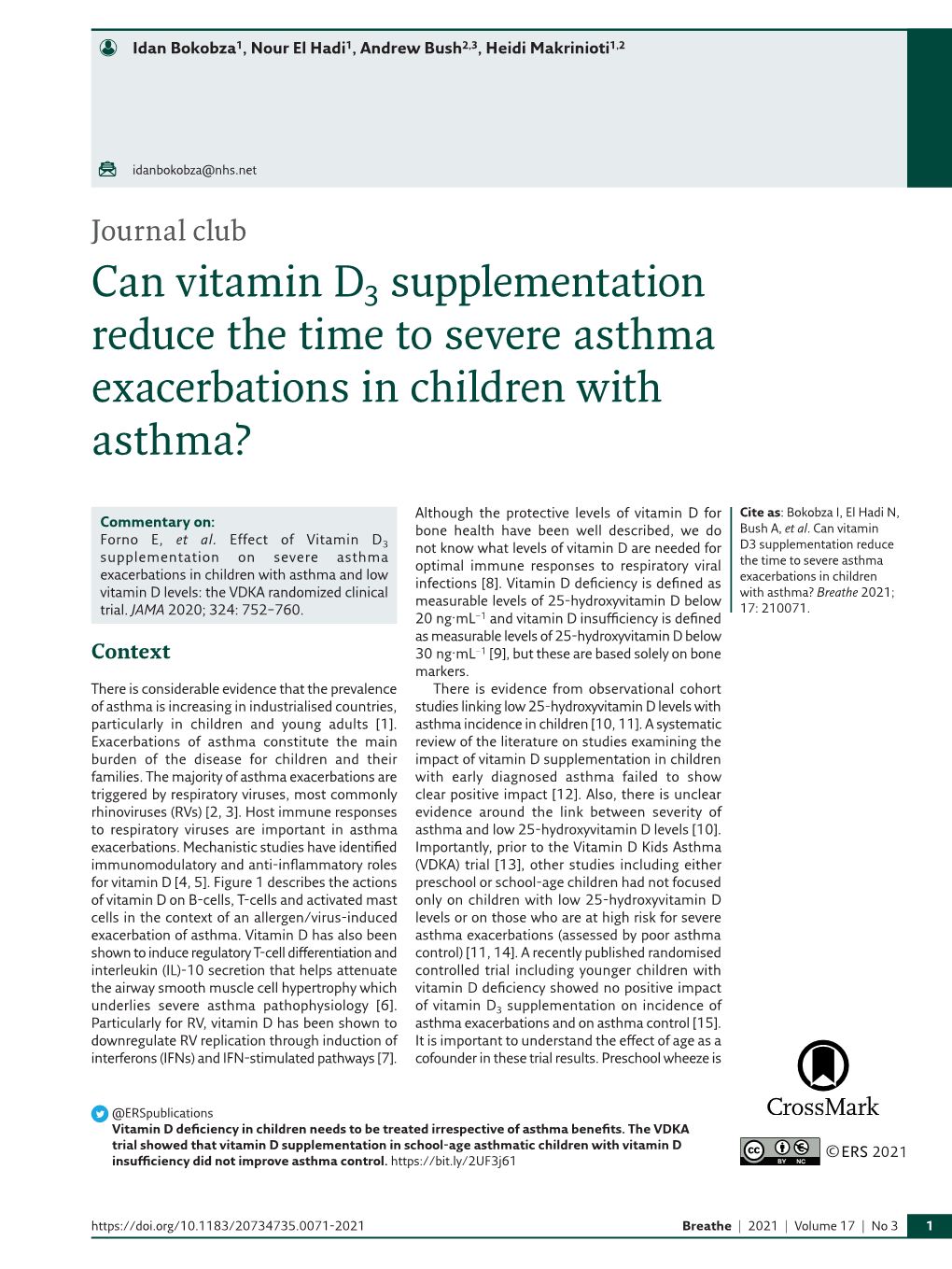 Can Vitamin D3 Supplementation Reduce the Time to Severe Asthma Exacerbations in Children with Asthma?