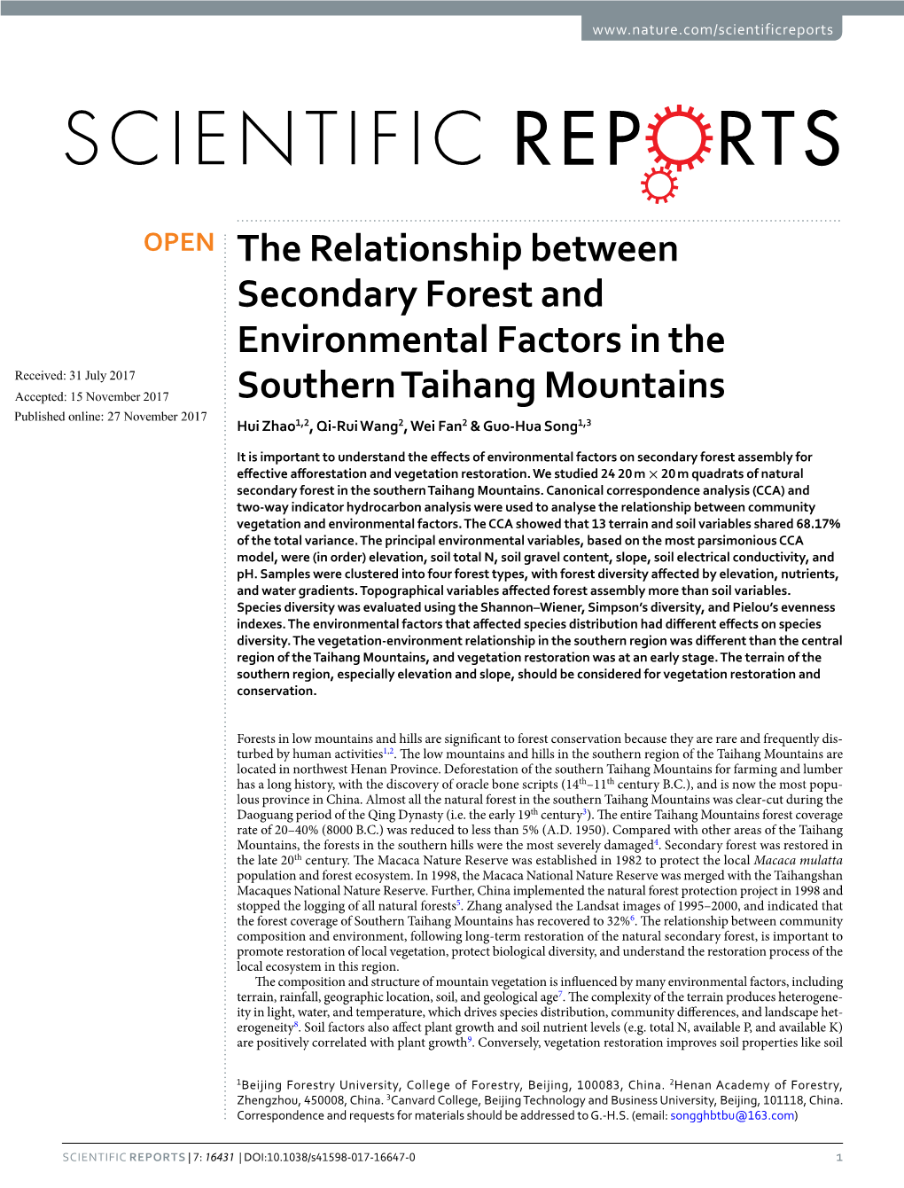 The Relationship Between Secondary Forest and Environmental Factors